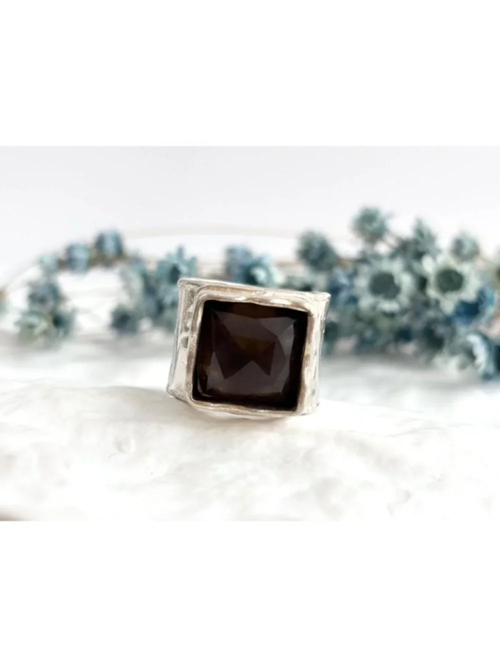 Chunky Smokey Quartz Gemstone Minimalist Sterling Silver 925 Vintage Ring - sz 7